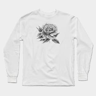 Rose Flower Tattoo Style Black and White Illustration Long Sleeve T-Shirt